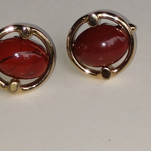 Cuff Links Bronze Stone VTG - Picture 4 of 7